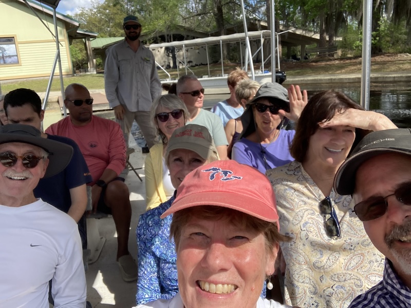 group selfie on a boat at Okefenokee